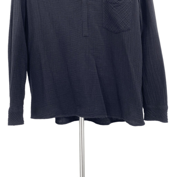 1. State Black Cotton Collared Split Neck Long Sleeve Large - Picture 10 of 11